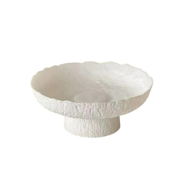 Decorative Fruit Bowl White Round Thickened Glass 10.4 in Centerpiece 1-Piece