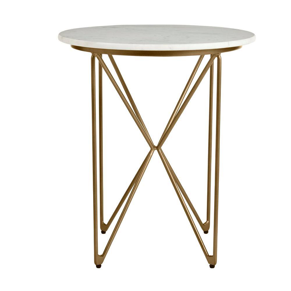Round Accent Table With Gold Finish Wire Base And Natural Marble Top - thumbnail 2