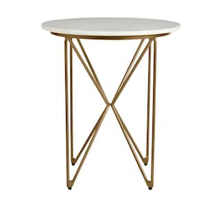 Round Accent Table With Gold Finish Wire Base And Natural Marble Top