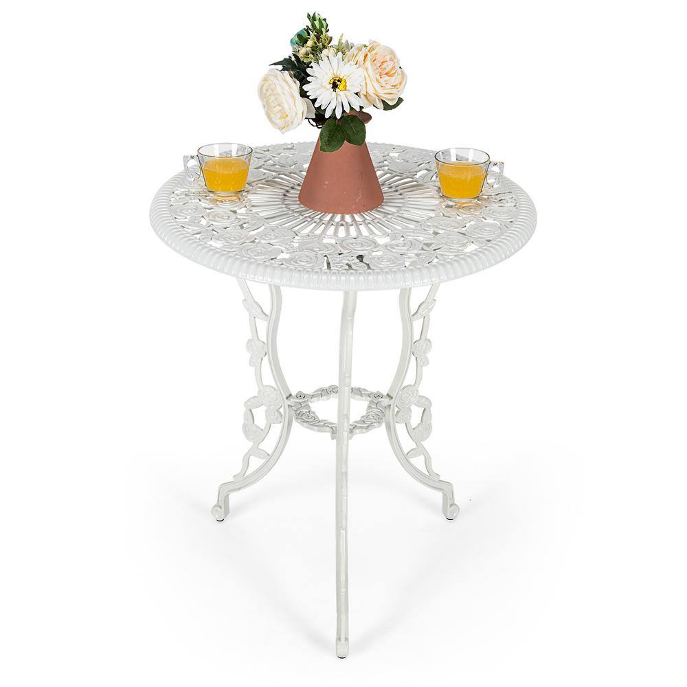 White Cast Aluminum Rose Design Outdoor Bistro Set
