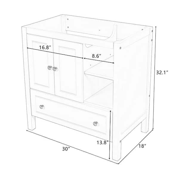 30 in. W x 18 in. D x 32 in. H Bath Vanity Cabinet without Top in White