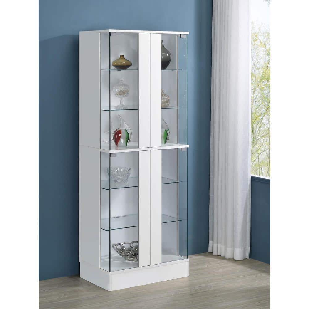 White High Gloss Lighted Glass Curio Cabinet with Shelves