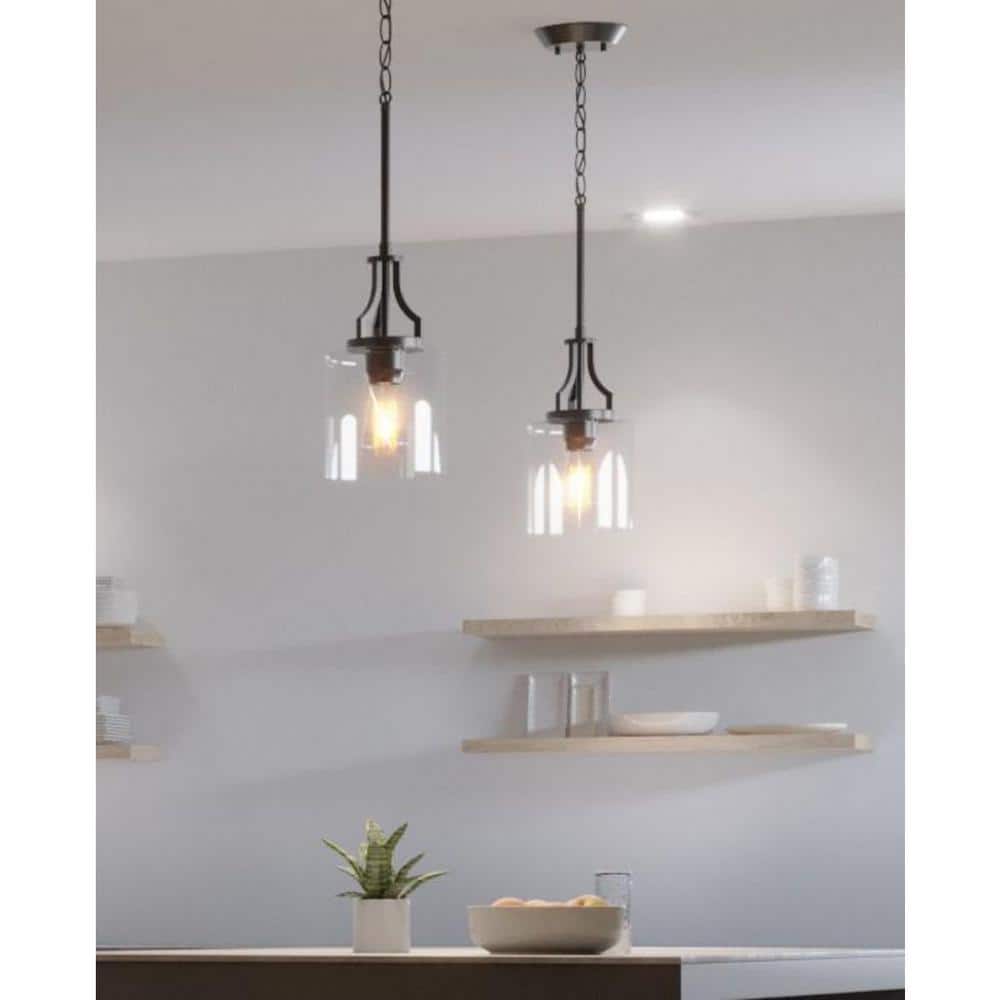 Lassiter 6.38" Matte Black Mini-Pendant with Clear Glass Shade