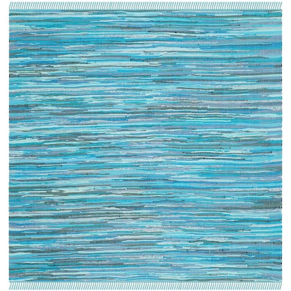 SAFAVIEH Rag Rug Blue/Multi 4 ft. x 4 ft. Square Striped Gradient Area Rug