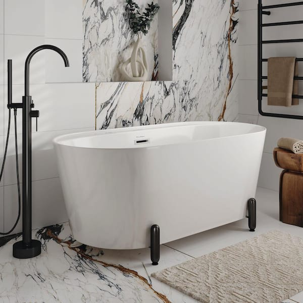 Monaco 59 in. x 30 in. Freestanding Soaking Bathtub with Reversible Drain and Matte Black Stand