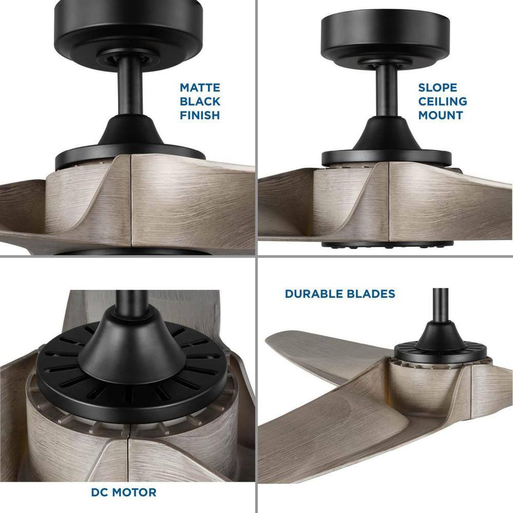 Manvel 60" Matte Black and Grey Weathered Wood Ceiling Fan with Remote