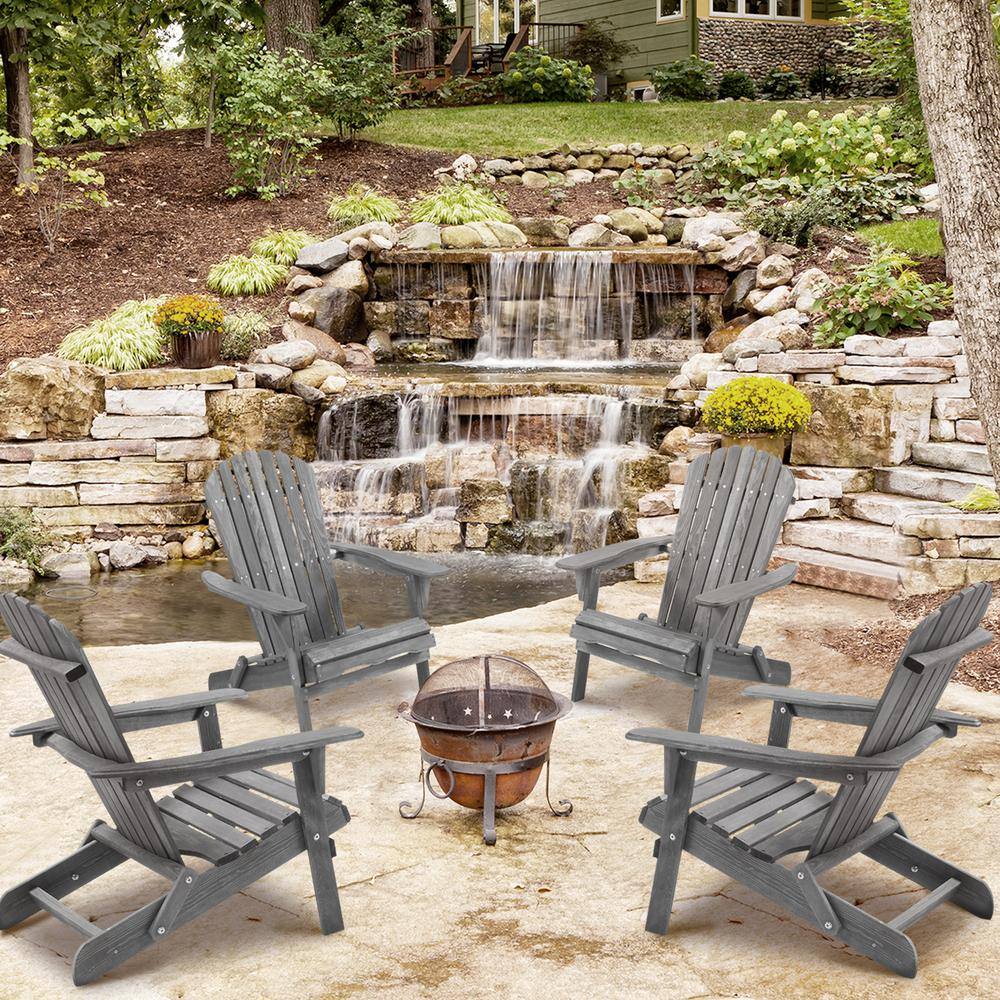 Gray Wood Adirondack Armchair for Outdoor Use
