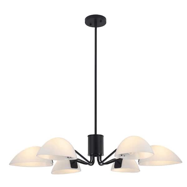 ZJVAIVE 6-Light Black Hanging Linear Island Chandelier Lighting Fixture with Glass Shade for Kitchen Island