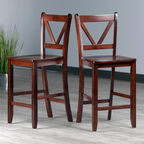 Victor 24 in. V-back Walnut Counter Stools (Set of 2)