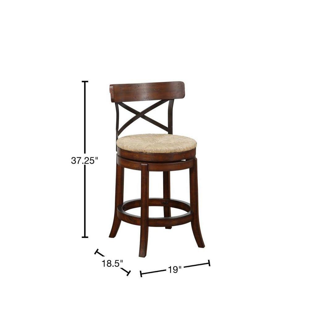 Myrtle 24" Mahogany Swivel Counter Stool with Sedge Weave Seat