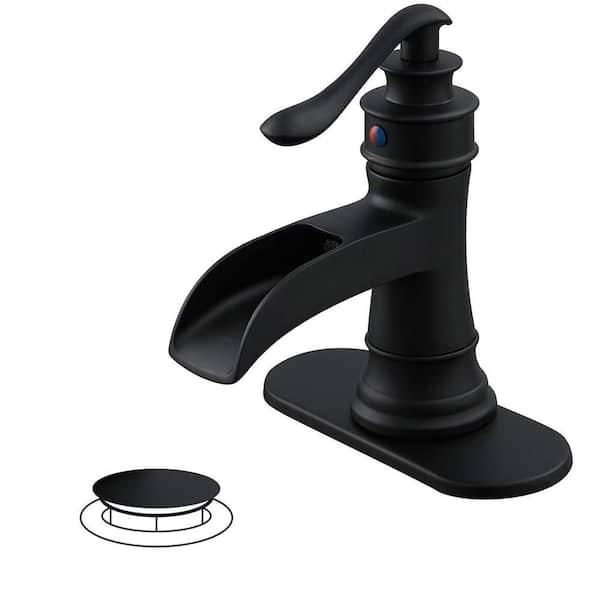 HOMEMYSTIQUE Single Handle Single Hole Bathroom Faucet with Drain Kit Included and Corrosion Resistant, Detachable in Matte Black