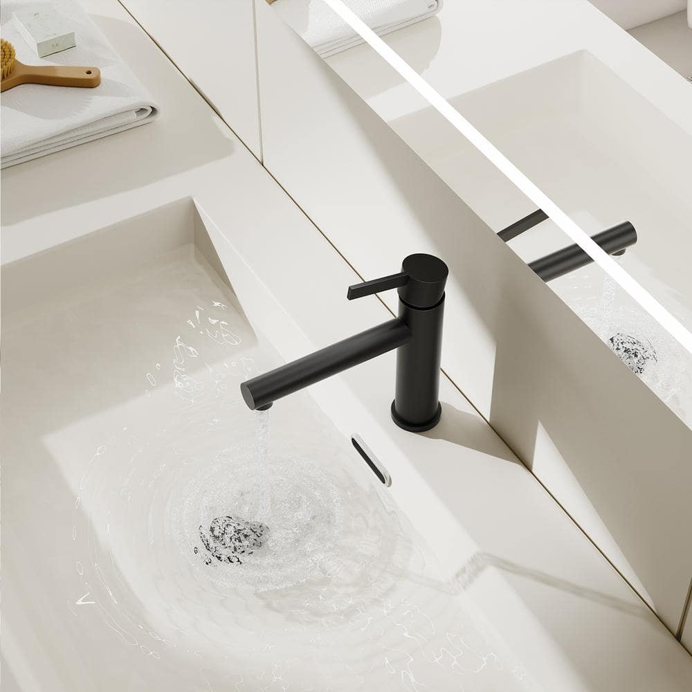 Matte Black Single Handle Bathroom Faucet with Drain Assembly