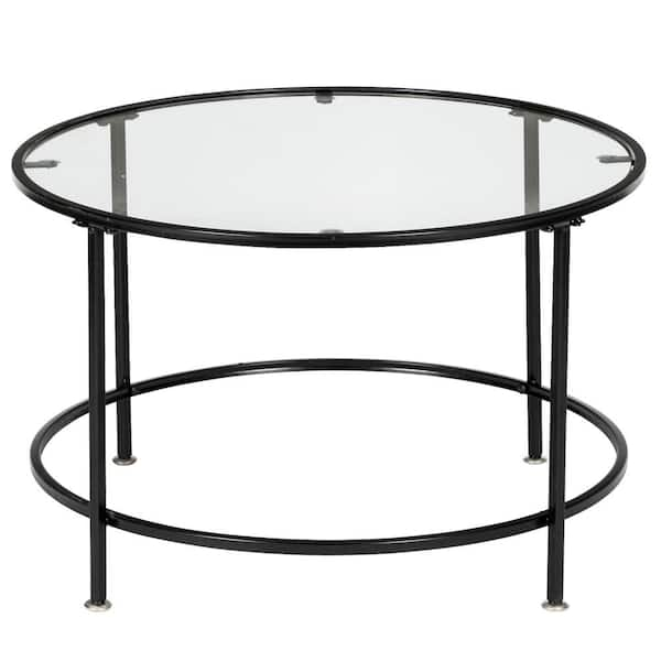 32.3 in. Round Tempered Glass Coffee Table 2-Tier Glass Top Acrylic Round  Coffee Tables with Metal Frame W107184326 - The Home Depot