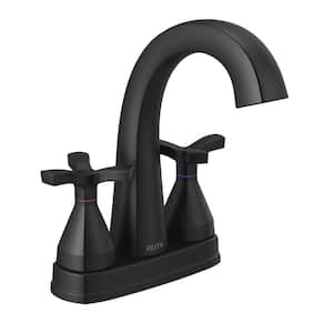 Stryke 4 in. Centerset 2-Handle Bathroom Faucet with Metal Drain Assembly in Matte Black