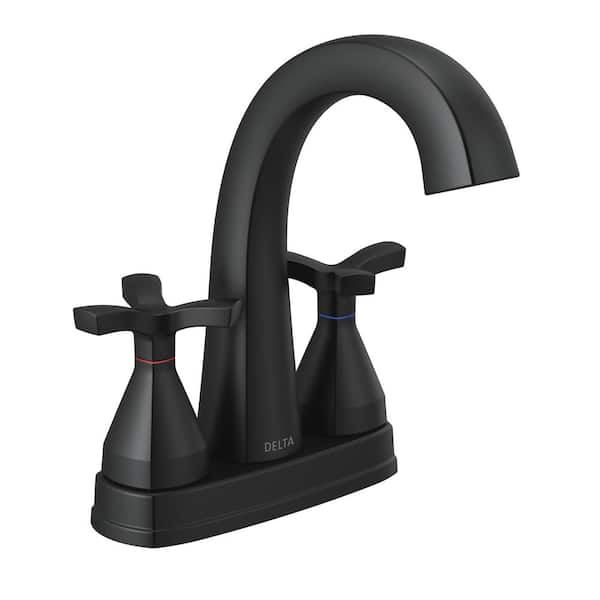 Delta Stryke 4 in. Centerset 2-Handle Bathroom Faucet with Metal Drain Assembly in Matte Black