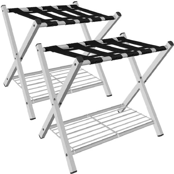 2 Pack White Folding Luggage Rack with Metal Storage Shelf for Guest Room, Bedroom, Living Room, Hotel Essentials