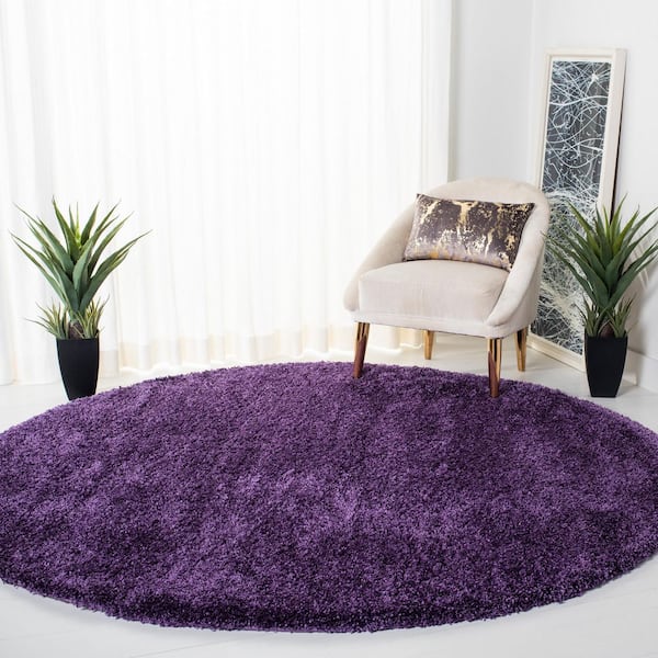 Milan Shag Purple 9 ft. x 9 ft. Solid Flokati Round Area Rug