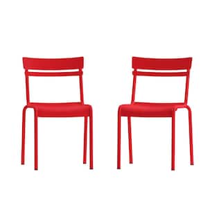 Red Steel Outdoor Dining Chair in Red Set of 2