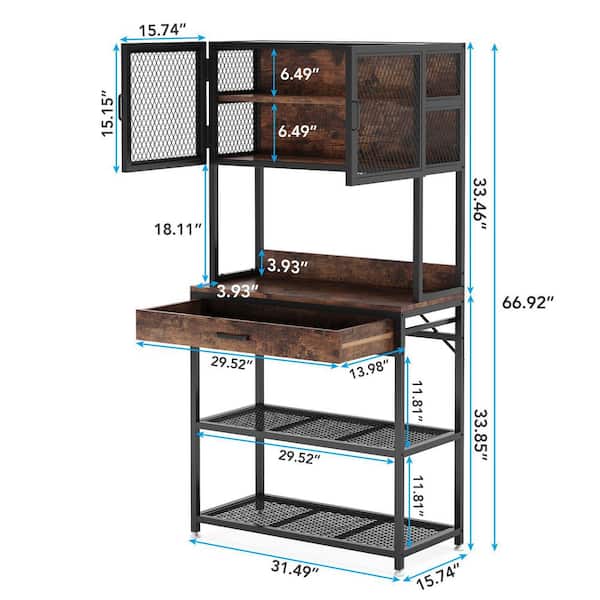  Free Standing Kitchen Units, 6-Tier Bakers Rack, Kitchen  Cabinet, Large Kitchen Storage Shelves with Flip Door and Pegboard and  Wheels & 8 Hooks, Metal Kitchen Rack ( Color : Gris 