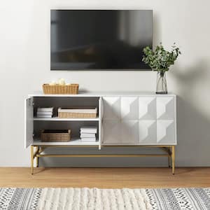 Felicia White MDF 60 in. Wide Storage Sideboard with Metal Legs and Adjustable Shelf