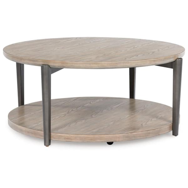 Signature Design By Ashley Dyonton 43 in. Gray Round Wood Coffee Table with Casters
