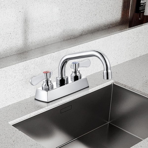 Commercial Faucet with 6 in. Swivel Spout, Double Handle Deck Mount Standard Kitchen Faucet in Polished Chrome