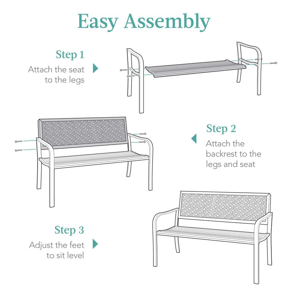 Light Gray Steel Garden Bench with Geometric Backrest