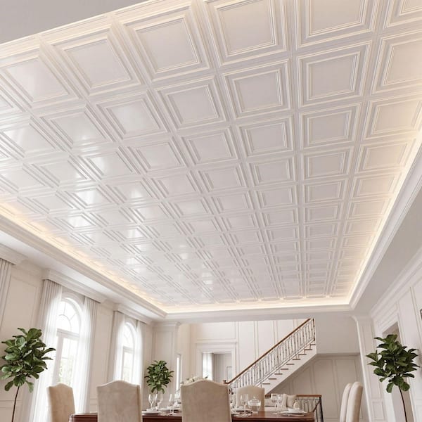 Economy Gloss White 2 ft. x 2 ft. PVC Lay-in Faux Tin Ceiling Tile (200 sq. ft./case)