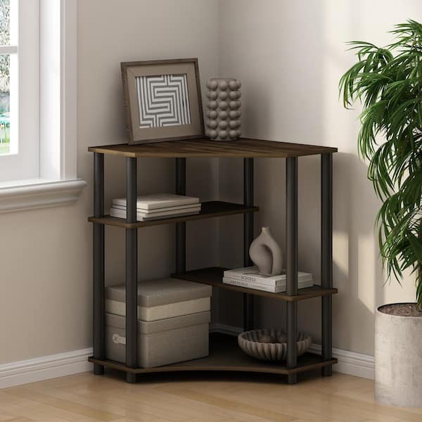 Furinno Turn-N-Tube 28.5 in. Tall Columbia Walnut/Black Wood 4-Shelf Corner Bookcase