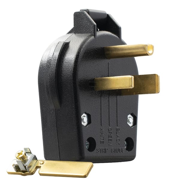 30 Amp/50 Amp 250-Volt 2-Pole/3-Wire NEMA 6-30P/6-50P Grounded Straight Blade Angle Plug, Black