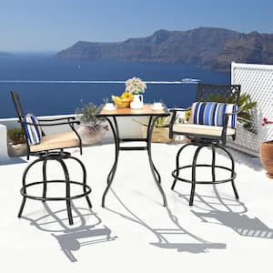 2-Piece Metal Patio Swivel Chairs Outdoor Bar Stools Height Chair Set with Cushions and Lumbar Pillows