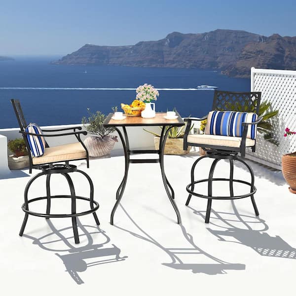 4-Piece Metal Patio Swivel Chairs Outdoor Bar Stools Height Chair Set with Cushions and Lumbar Pillows