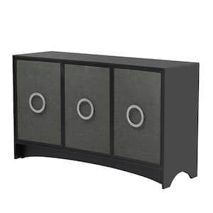 58.20 in. W x 17.70 in. D x 33.80 in. H Black Linen Cabinet with 3 Doors and Adjustable Shelves