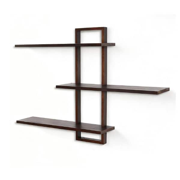 3-Tier 22 in. W x 6 in. D Brown Wood Decorative Wall Shelf