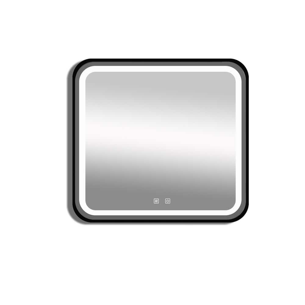 32 in. W x 32 in. H Black Square Led Vanity Wall Mirror with Focused Backpl