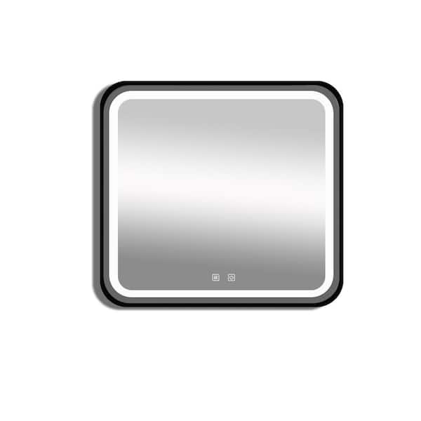 Unbranded 32 in. W x 32 in. H Black Square Led Vanity Wall Mirror with Focused Backplane, Dimmable Touch, Wall Switch Control