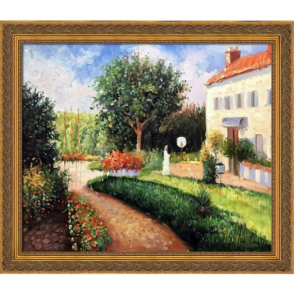 LA PASTICHE The Garden of Les Mathurins at Pontoise with Baroque Antique by Pissarro Framed Art Print Wall Art 24 in. x 28 in.