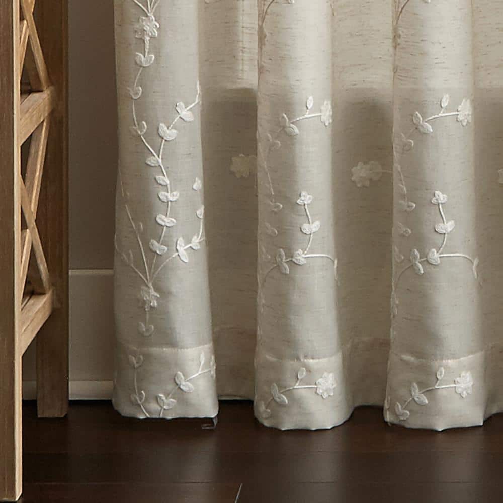 Linen Beige Embroidered Sheer 95" Rod Pocket Window Panel