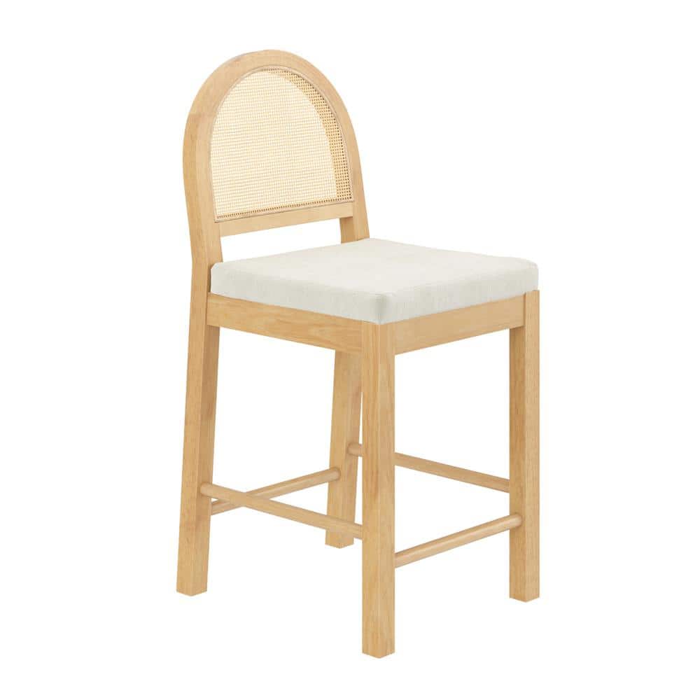 Bailey Warm Pine Rattan and Boucle Bar Stool