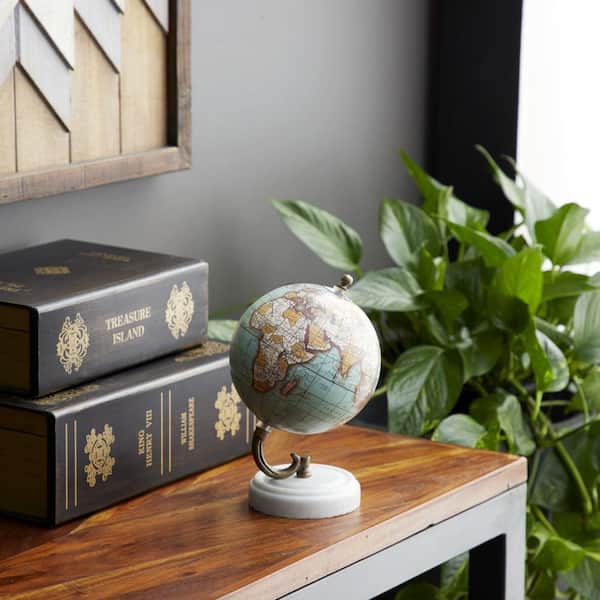 8 in. Teal Marble Decorative Globe with Marble Base