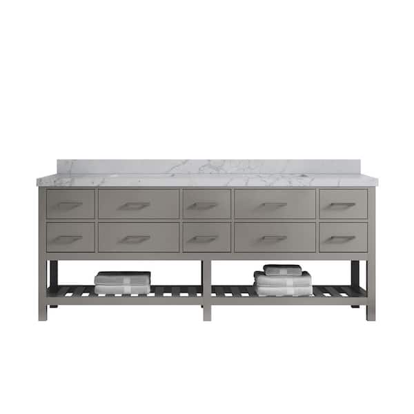 Willow Collections Parker 84 in. Double Sink Freestanding Elephant Gray Bath Vanity with Regular Venatino Qt. Top Unassembled