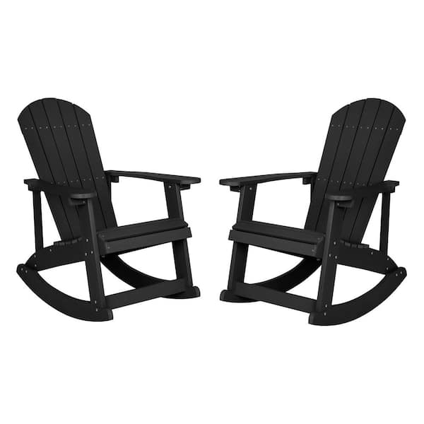 TAYLOR + LOGAN Black Plastic Outdoor Rocking Chair (Set of 2)
