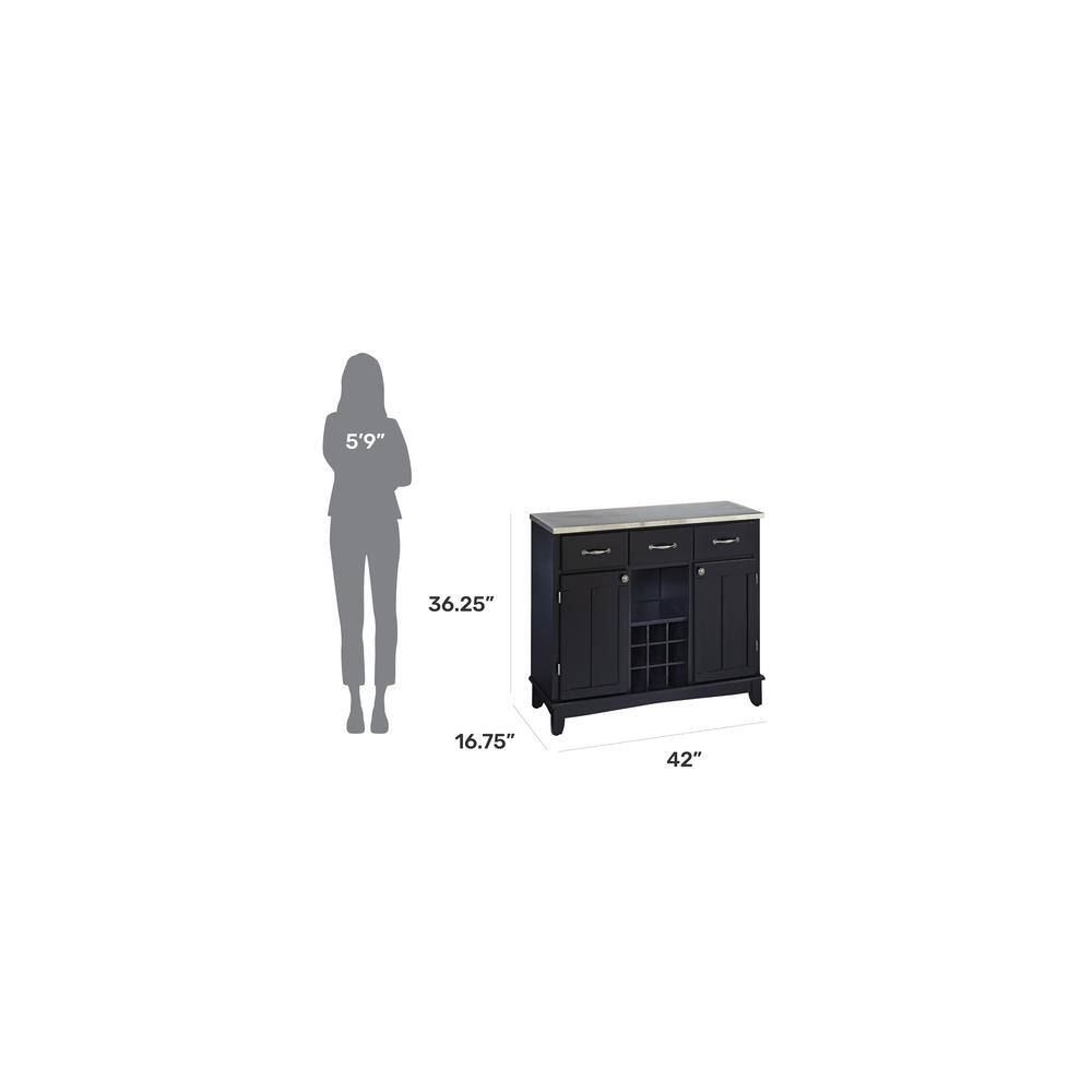 Elegant Black Hardwood Buffet Server with Stainless Steel Top