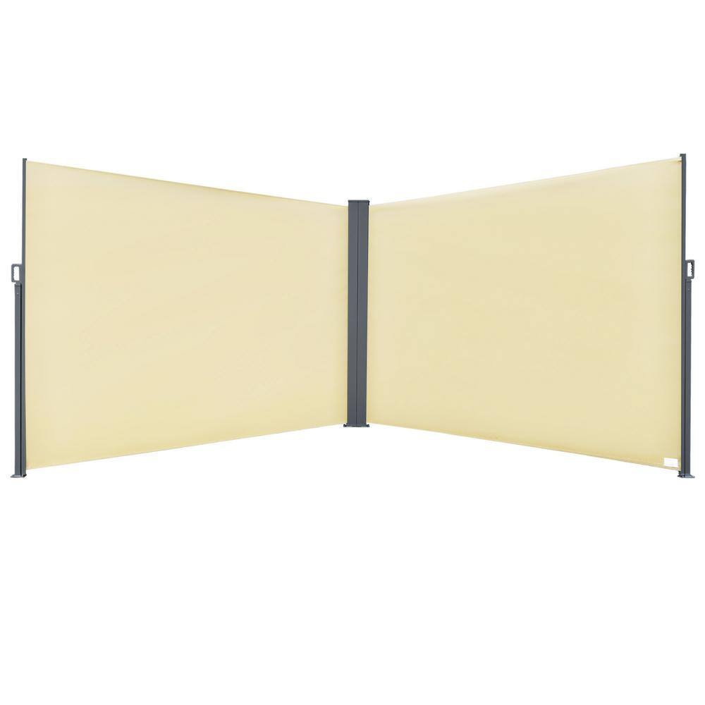 Beige Double Retractable Patio Side Awning with Steel Frame