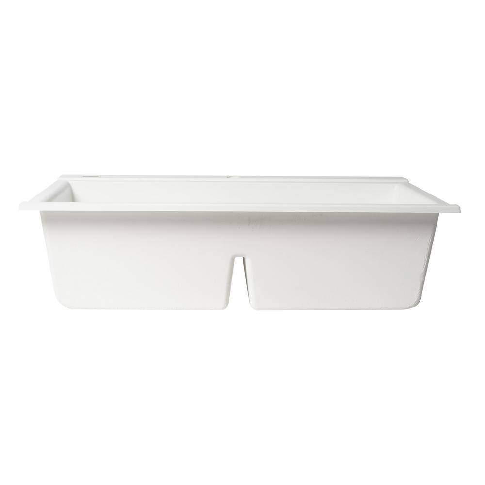 34'' White Granite Composite Double Bowl Drop-In Kitchen Sink