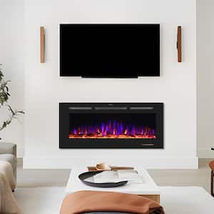 50 in. Electric Fireplace Insert with Remote and Log Crystal, Black