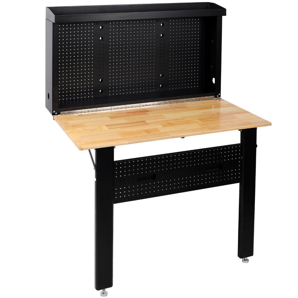 Wall Mounted Foldable Workbench with Rubberwood Top & Pegboard, Heavy-Duty Steel Frame, 440 lbs Load Capacity, Space-Sav price history on PriceWatchPro