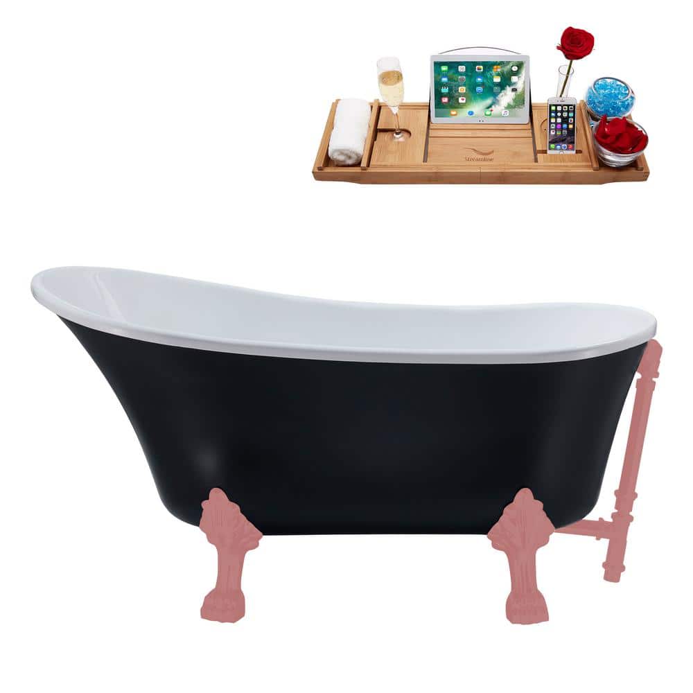 63 in. x 28.3 in. Acrylic Clawfoot Soaking Bathtub in Matte Black with Matte Pink Clawfeet and Matte Pink Drain price history on PriceWatchPro