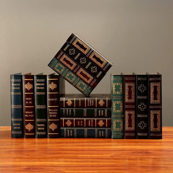 木製洋書 Wooden Antique Book Box Set (2-Pack, Style B)-Vintage Storage
