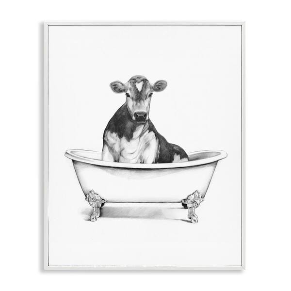 Stupell Industries Antique Tub with Cow by Victoria Borges White Framed Animal Giclee Art Print 20 in. x 16 in.